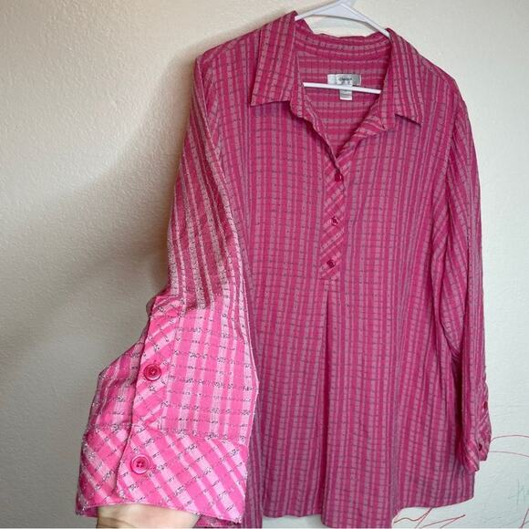 CJ Banks Pink Striped Barbie Tunic Henley Top With Pockets! Size 2X - Picture 8 of 8